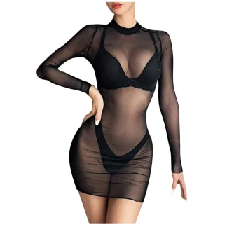 Sexy Long Sleeve Mesh Dress